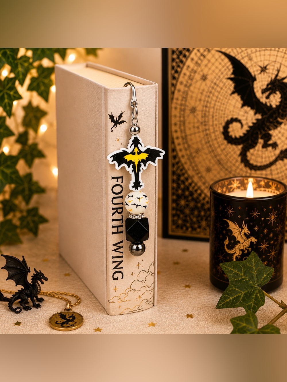 Fourth Wing Dragon Novelty Beaded Bookmark